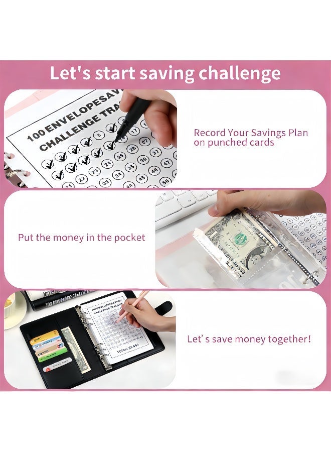 يُستخدم دفتر جمع العملات هذا أيضًا كمجلد لتحديات الادخار، ويحتوي على 100 ظرف، مما يوفر طريقة بسيطة وممتعة للادخار. يأتي دفتر ميزانية التحدي هذا مع أظرف نقدية، وهو مناسب للاستخدام في المكتب والمنزل والمدرسة. (أسود) - Image 5